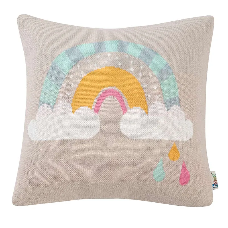 howa Dekokissen "Be happy" mit Regenbogen inkl. Füllung, taupe, Baumwolle, Strick, 35x35cm 8903