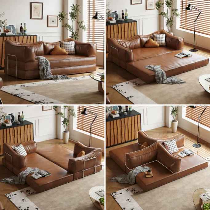 Modulares Schlafsofa aus geöltem und gewachstem Leder ohne Knochen